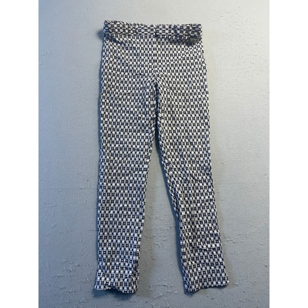 Calvin Klein Trousers Geometric Print Navy Blue Grey White Size 6 W30 Womens